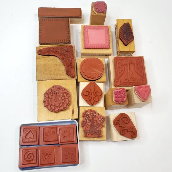 Rubber Stamps Fleur-de-lis Wreath Block Star Heart Butterfly Shell Lot of 20 - Picture 7 of 8